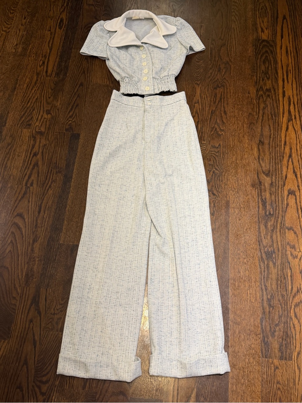 Light Blue Wide-Leg Vintage Top and Pants - Women